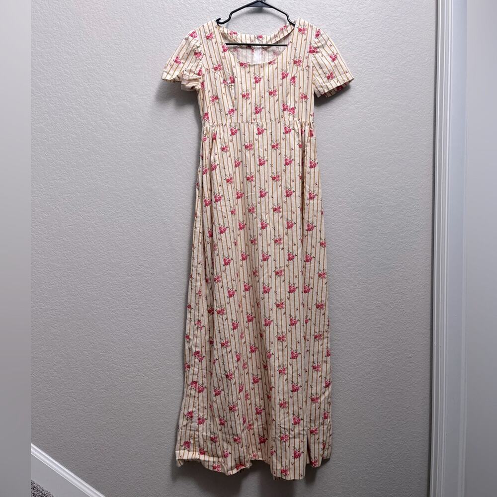 Vintage Cream Microfloral Cottagecore Rose Dress Handmade Size S